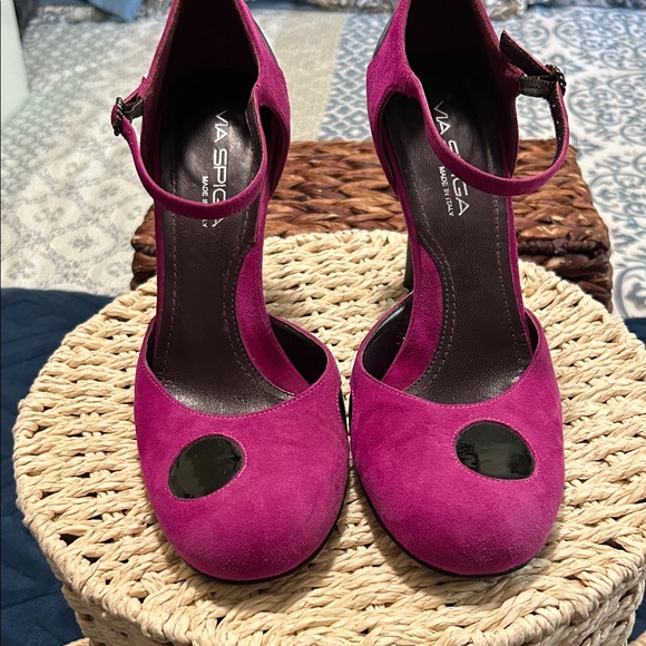Via Spiga Fuchsia and Black Suede Heels Size 8M - Picture 3 of 8